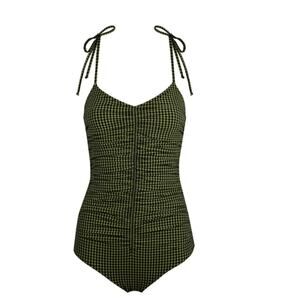 NWT PALE SWIMWEAR Hortense Pistachio Ruched V Neck One Piece Swimsuit Medium